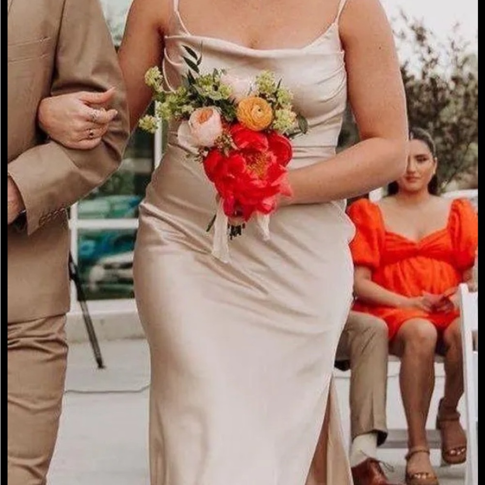 Revelry Satin Skye Dress in Champagne - Picture 2 of 3